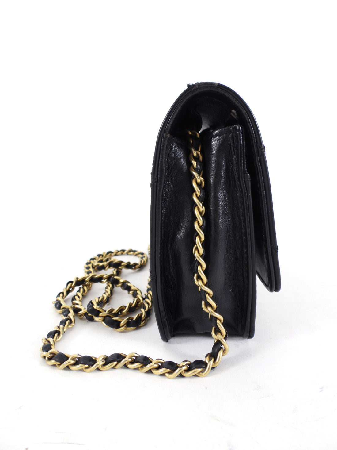 Chanel Black Top Stitch Leather Sheepskin WOC Wallet on Chain Bag