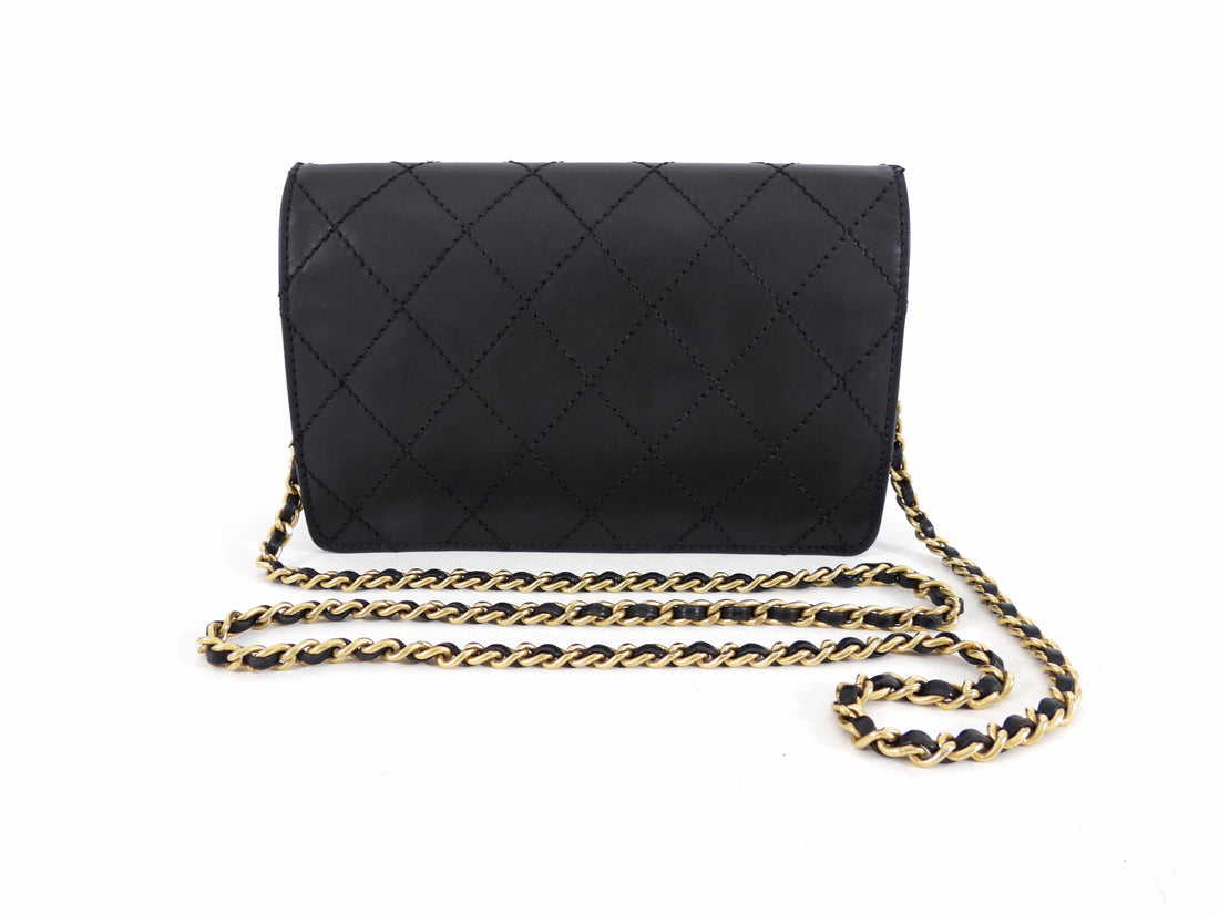 Chanel Black Top Stitch Leather Sheepskin WOC Wallet on Chain Bag