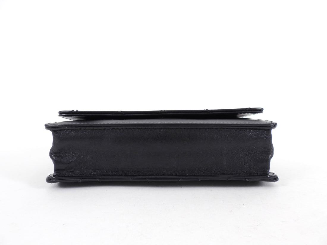 Chanel Black Top Stitch Leather Sheepskin WOC Wallet on Chain Bag