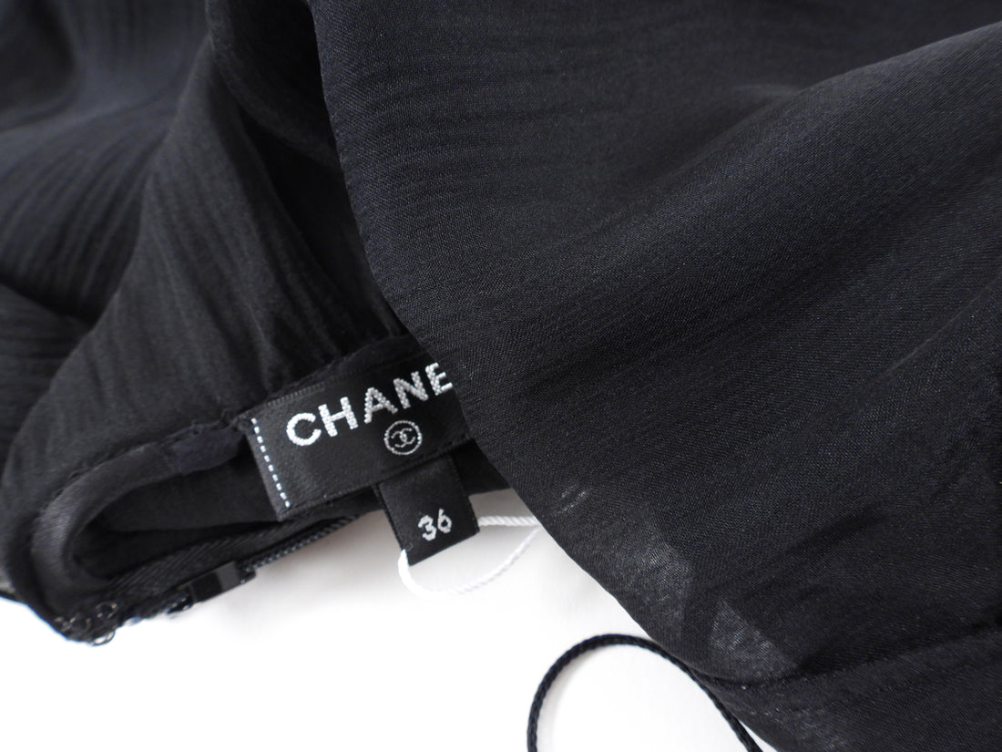 Chanel 2020 Fall Black Sheer Silk Chiffon Ruffle Gown - FR36 / 4