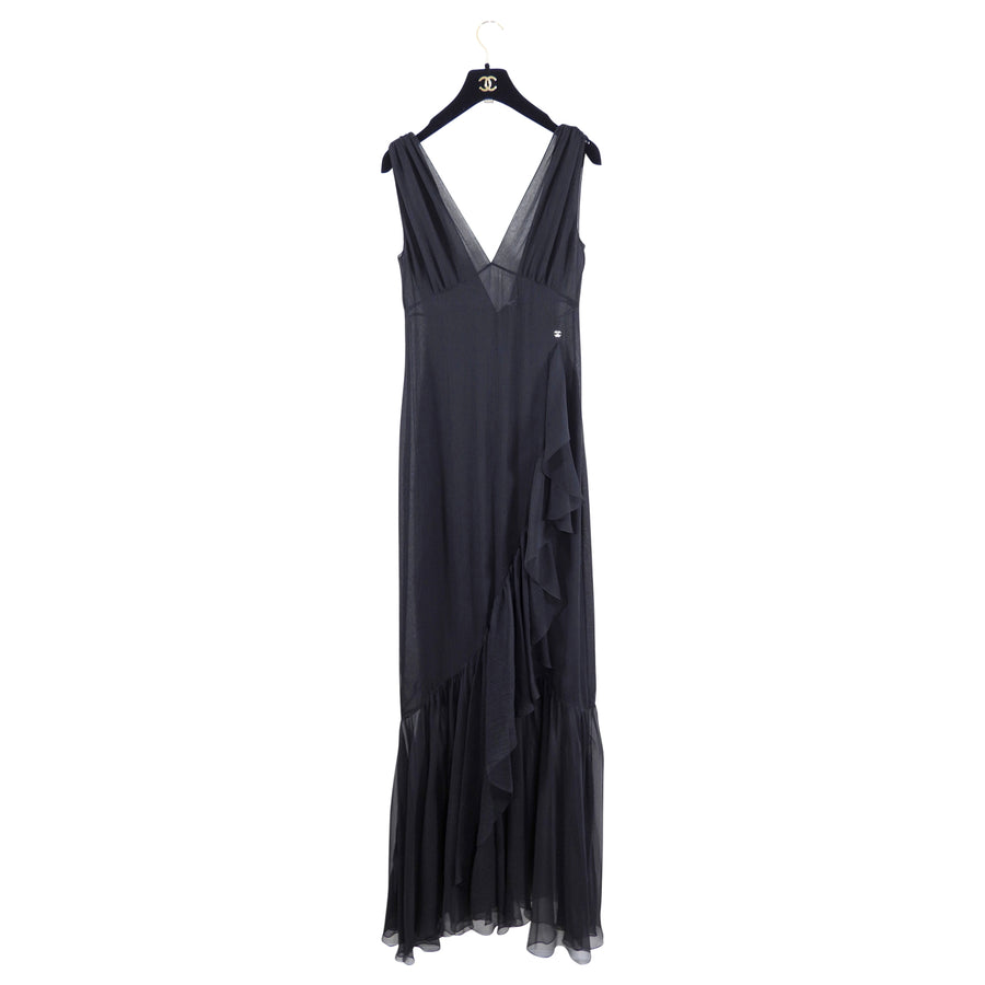 Chanel 2020 Fall Black Sheer Silk Chiffon Ruffle Gown - FR36 / 4