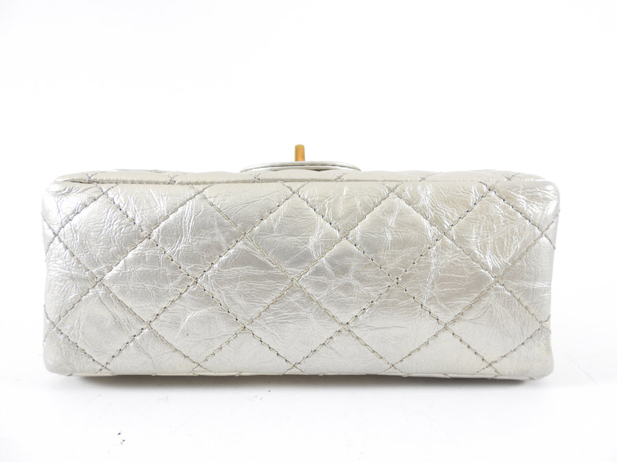 Chanel Silver Aged Leather Mini 2.55 Reissue Flap Bag