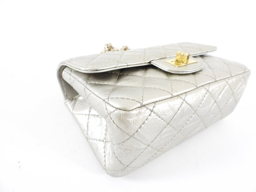 Chanel Silver Aged Leather Mini 2.55 Reissue Flap Bag