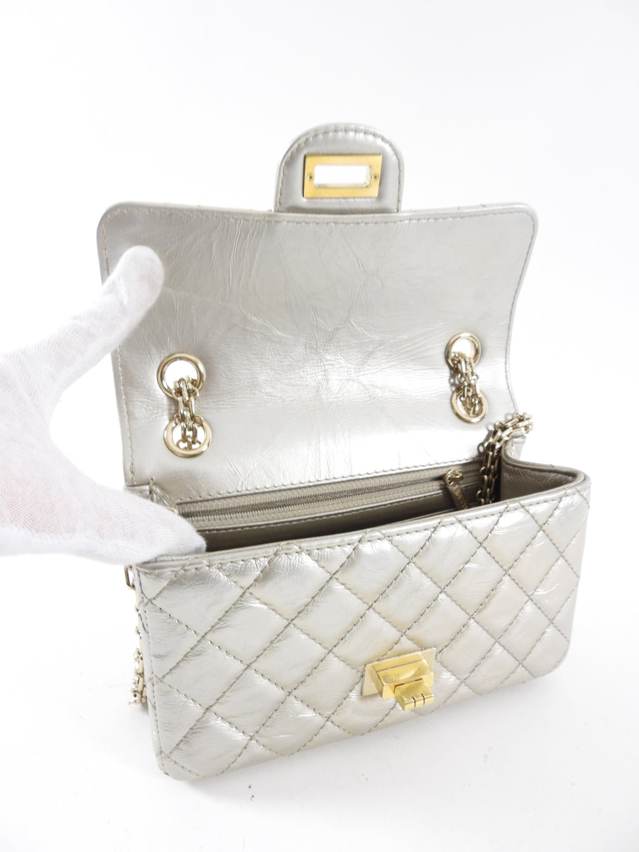 Chanel Silver Aged Leather Mini 2.55 Reissue Flap Bag