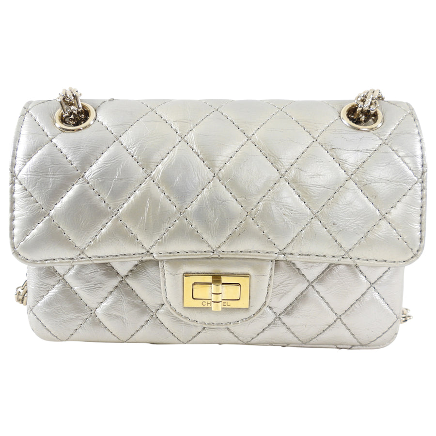 Chanel Silver Aged Leather Mini 2.55 Reissue Flap Bag