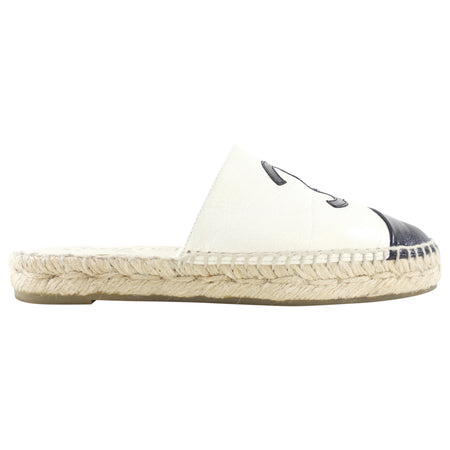 Chanel Black and White CC Cap Toe Flat Espadrille Slides - 34
