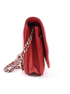 Chanel Timeless Classic Red Quilted Wallet on Chain with Enamel CC
