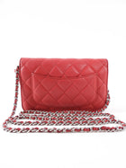 Chanel Timeless Classic Red Quilted Wallet on Chain with Enamel CC