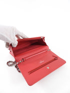 Chanel Timeless Classic Red Quilted Wallet on Chain with Enamel CC