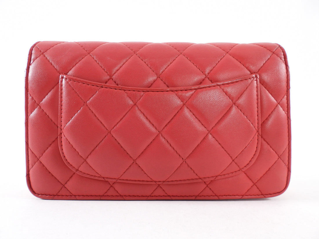 Chanel Timeless Classic Red Quilted Wallet on Chain with Enamel CC