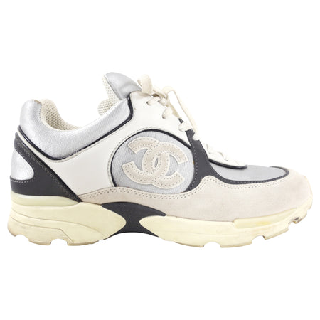 Chanel Grey and White CC Sneakers - 36