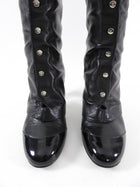 Chanel Black Lambskin Leather Runway Spat Boots with Cap Toe - 40
