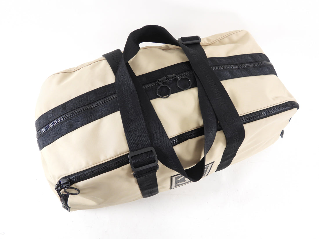 chanel travel ligne duffel bag Chanel Sport Vintage 2002 XL Beige Nylon Travel Duffle Bag – I MISS YOU VINTAGE