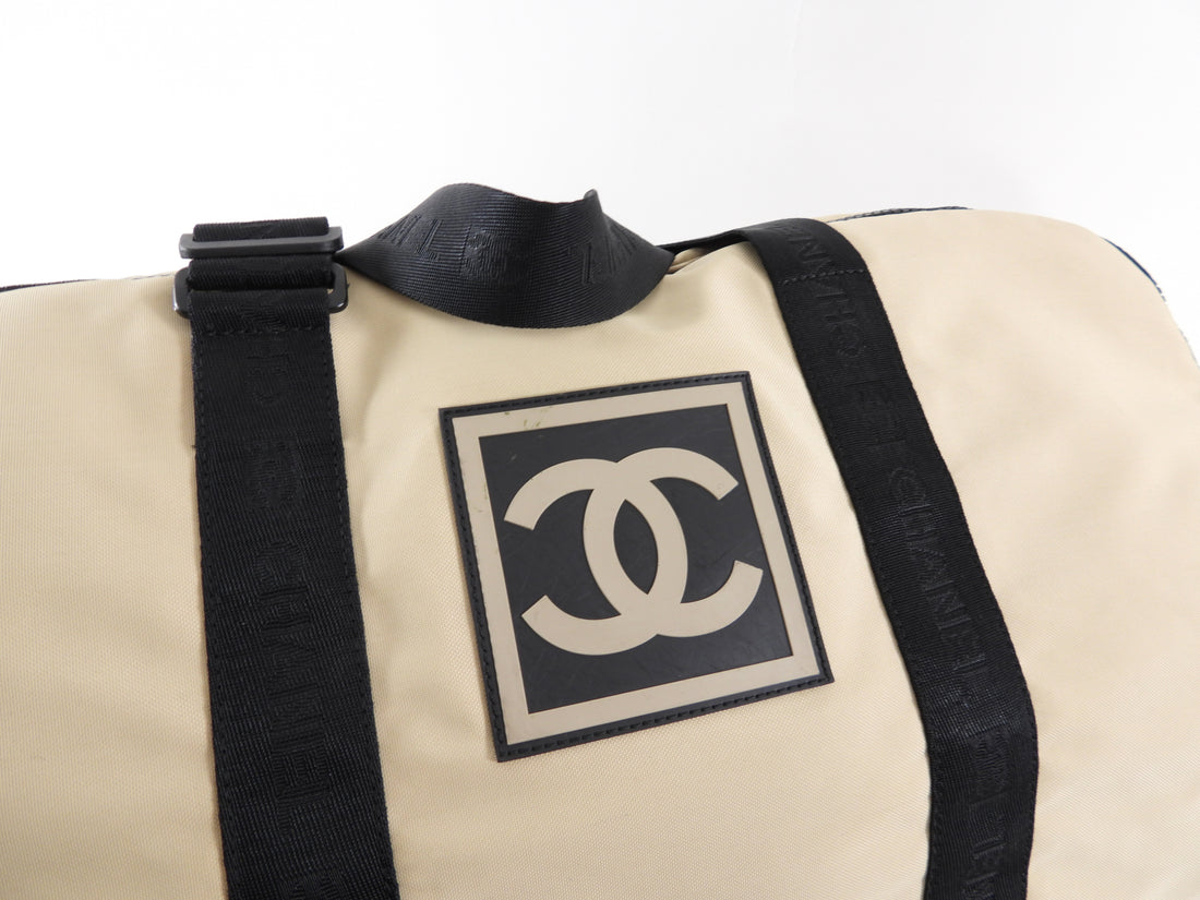 Chanel Sport Vintage 2002 XL Beige Nylon Travel Duffle Bag