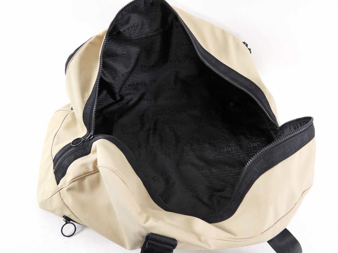 chanel travel ligne duffel bag Chanel Sport Vintage 2002 XL Beige Nylon Travel Duffle Bag – I MISS YOU VINTAGE