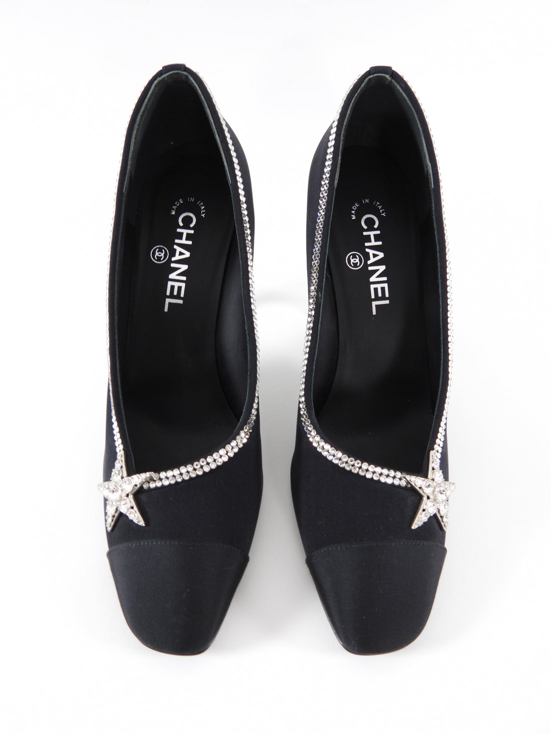 Chanel Black Fabric Pumps with Crystal Star Strass Trim - 40C