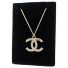 Chanel 12A Antiqued Goltone Crystal CC Baguette Pendant Necklace