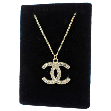 Chanel 12A Antiqued Goltone Crystal CC Baguette Pendant Necklace