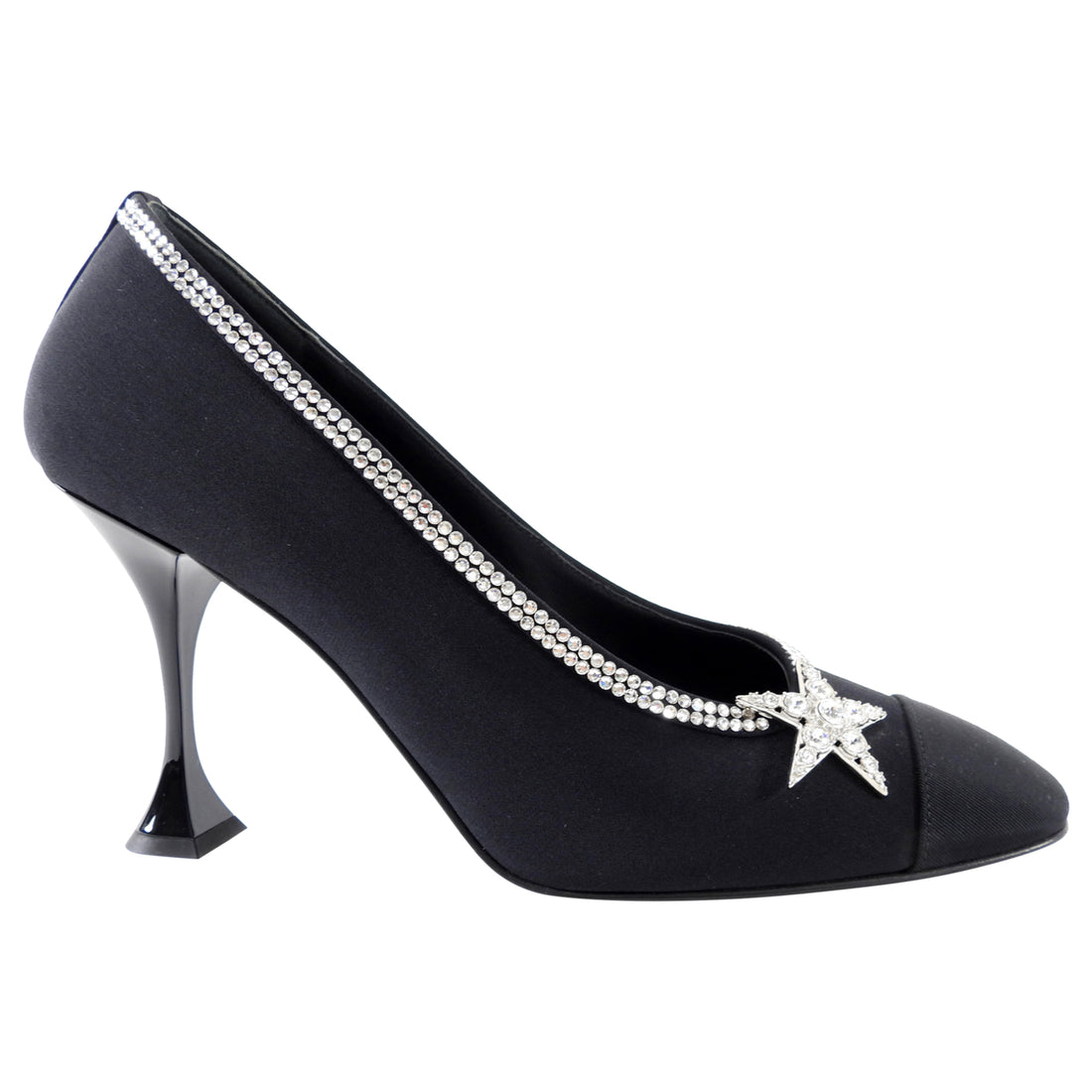 Chanel Black Fabric Pumps with Crystal Star Strass Trim - 40C