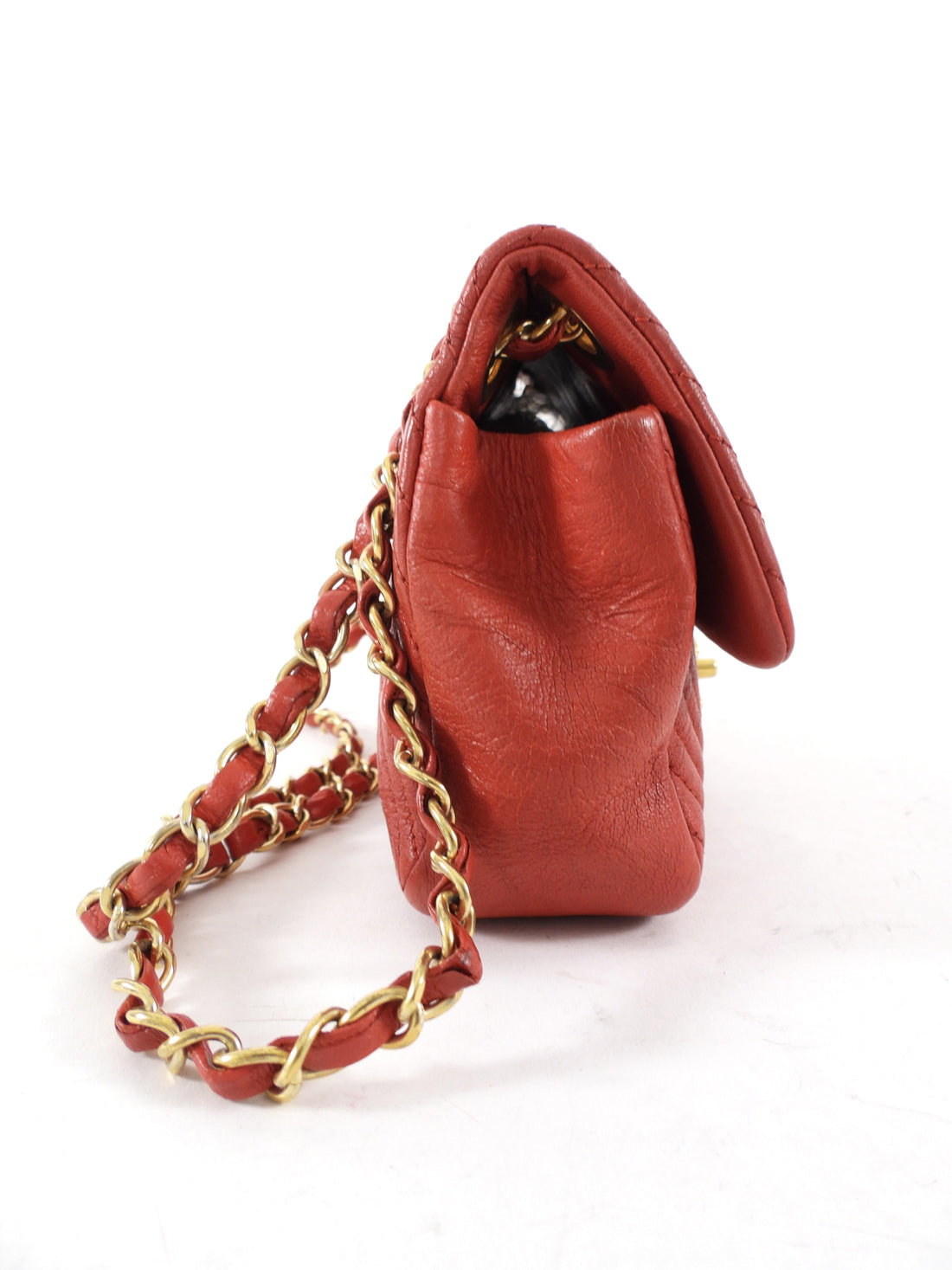 Chanel Surpique Chevron Red Quilted Small Flap Bag