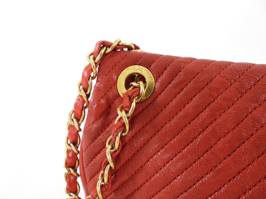 Chanel Surpique Chevron Red Quilted Small Flap Bag