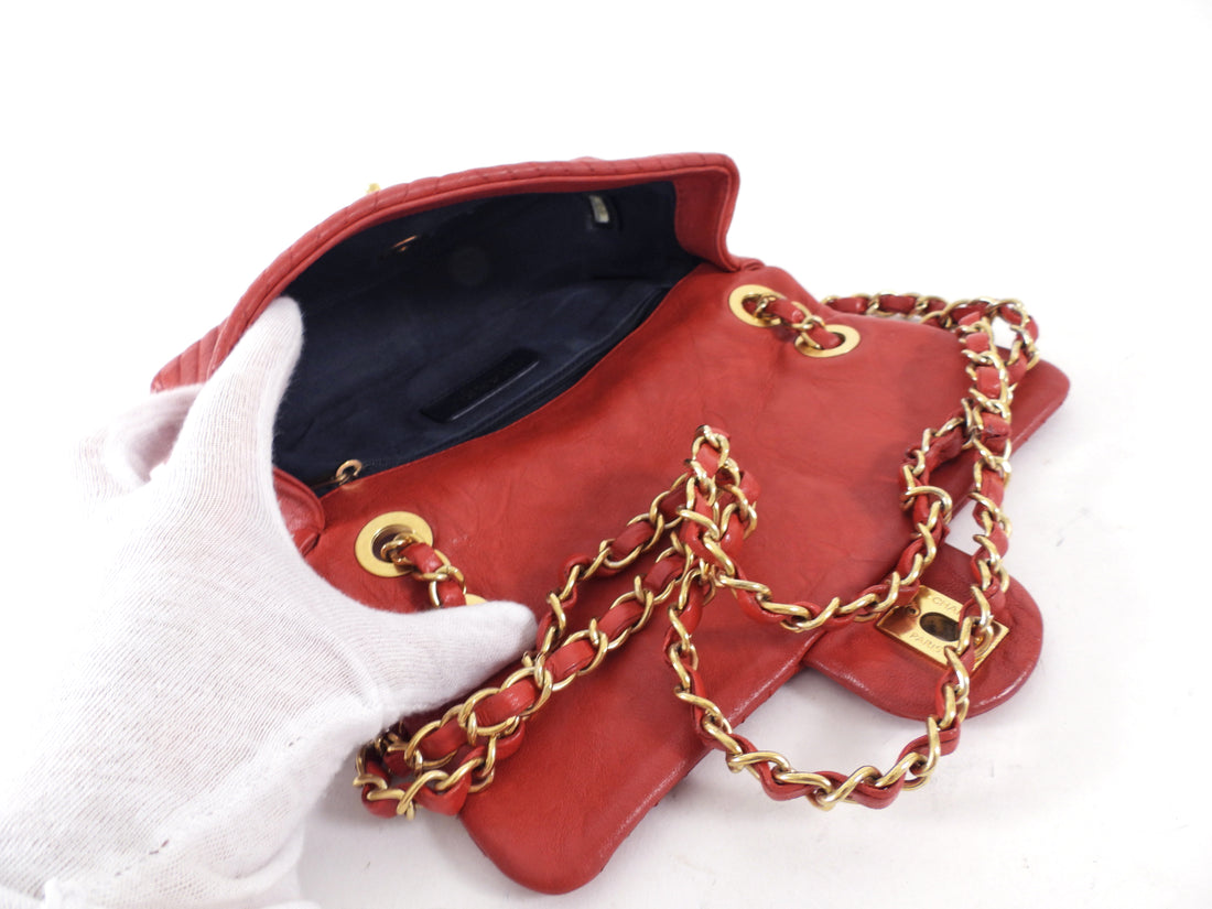 Chanel Surpique Chevron Red Quilted Small Flap Bag