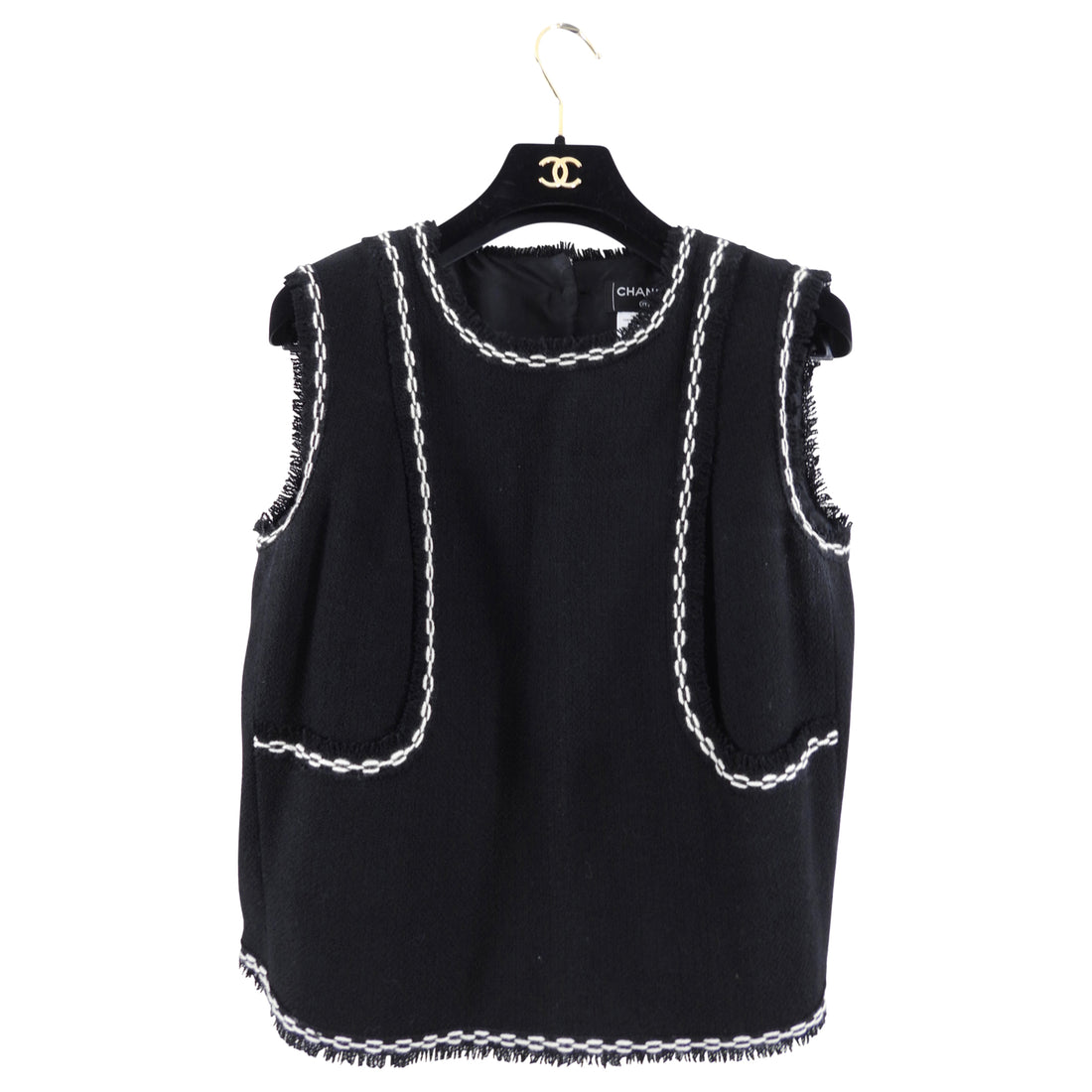 Chanel 04A Black and White Wool Fringe Tank and Jacket Set - FR42 / 10