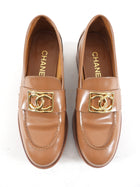 Chanel 2023 Tan Glossed Leather CC Tread Loafer - 37