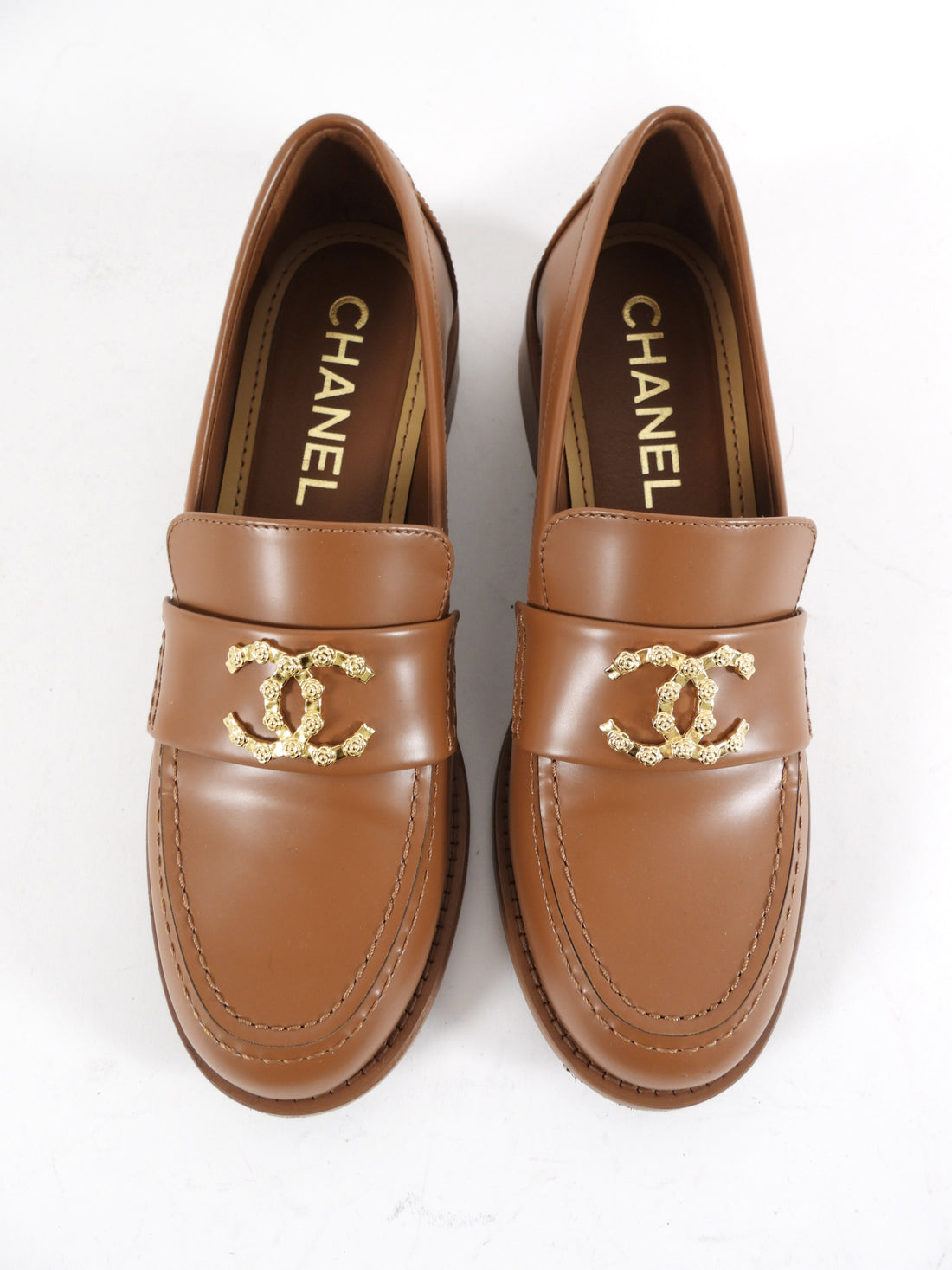 Chanel Caramel Brown 24C Smooth Leather CC Logo Loafers - 36.5 (37)