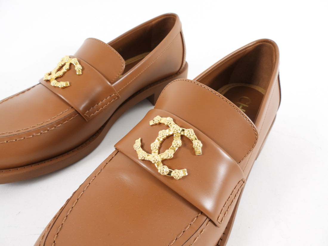 Chanel Caramel Brown 24C Smooth Leather CC Logo Loafers - 36.5 (37)