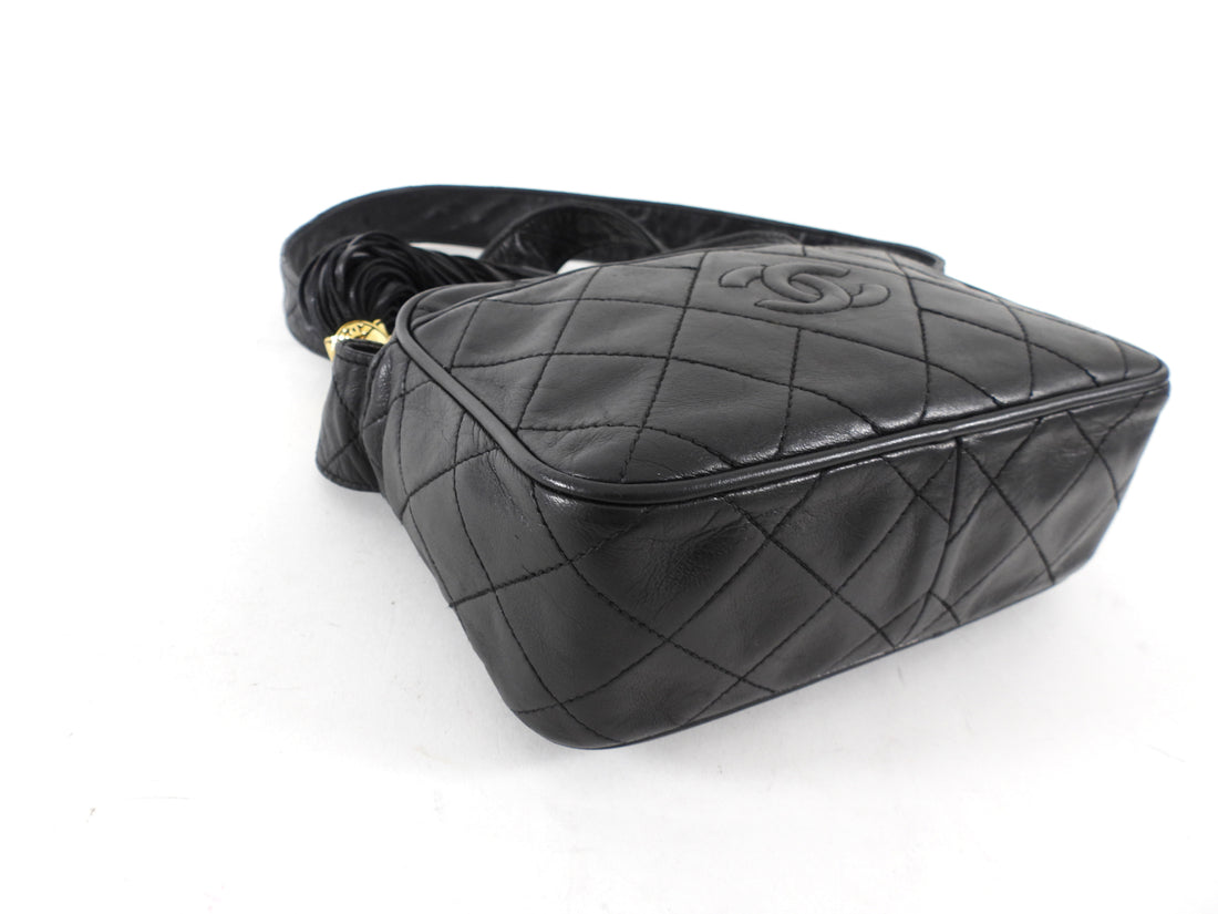 Chanel Vintage Black Quilted Leather Tassel Camera Bag