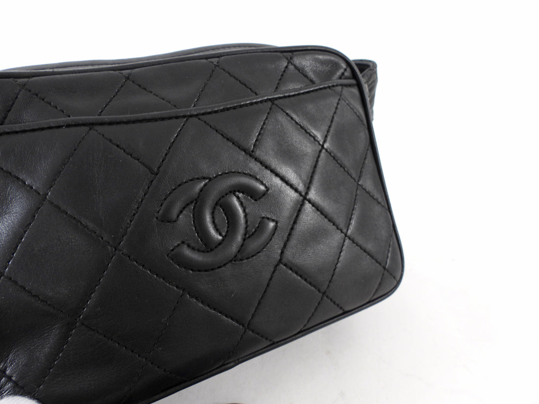 Chanel Vintage Black Quilted Leather Tassel Camera Bag