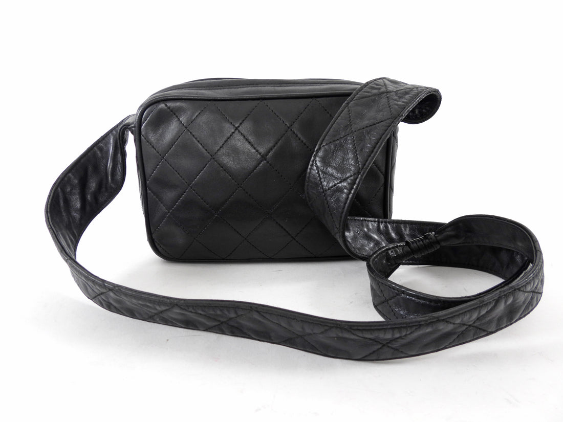 Chanel Vintage Black Quilted Leather Tassel Camera Bag
