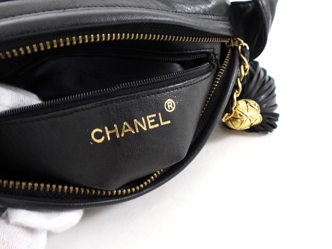 Chanel Vintage Black Quilted Leather Tassel Camera Bag