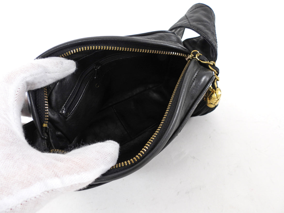 Chanel Vintage Black Quilted Leather Tassel Camera Bag