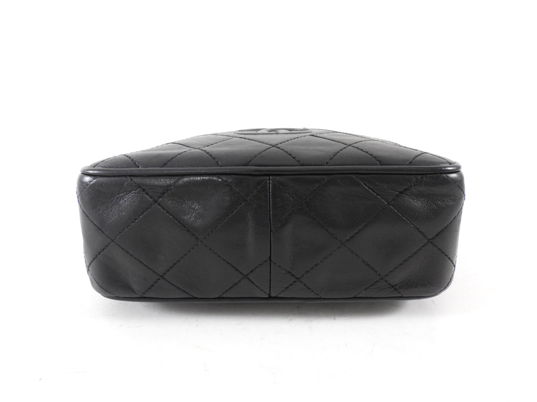 Chanel Vintage Black Quilted Leather Tassel Camera Bag