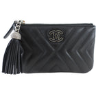 Chanel Black Leather Chevron Tassel Mini Zip Pouch