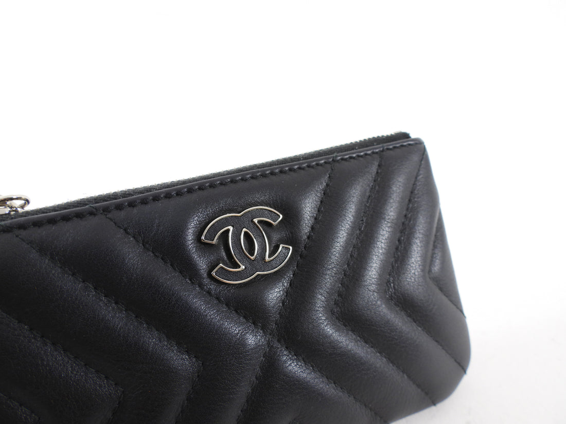 Chanel Black Leather Chevron Tassel Mini Zip Pouch