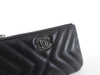 Chanel Black Leather Chevron Tassel Mini Zip Pouch
