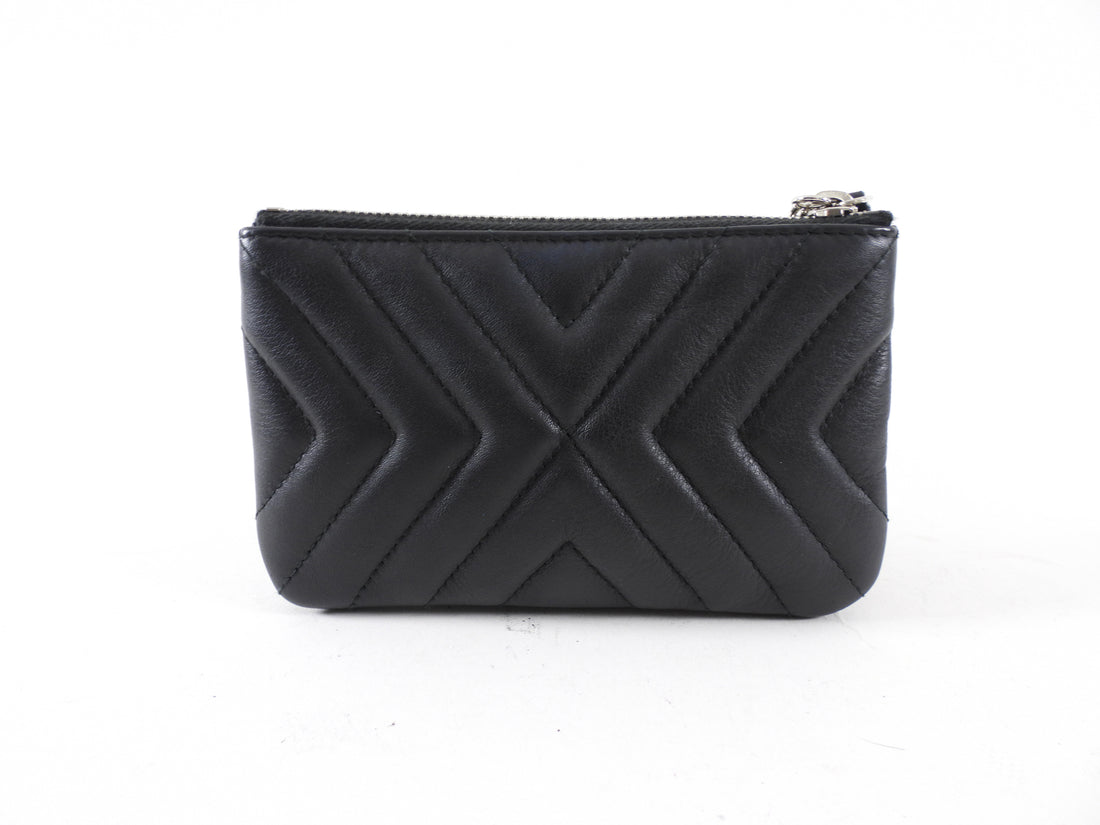 Chanel Black Leather Chevron Tassel Mini Zip Pouch