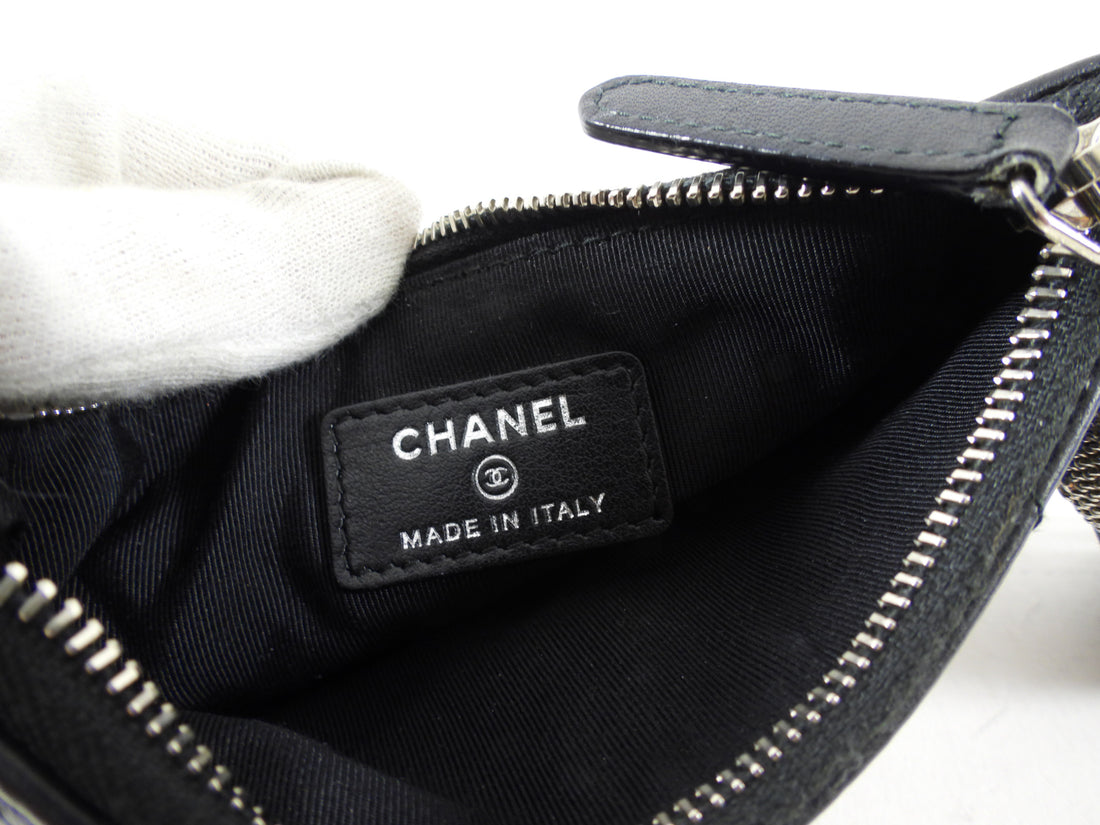 Chanel Black Leather Chevron Tassel Mini Zip Pouch