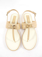 Chanel Beige Leather CC Logo Thong Sandals - 37.5 C