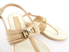 Chanel Beige Leather CC Logo Thong Sandals - 37.5 C