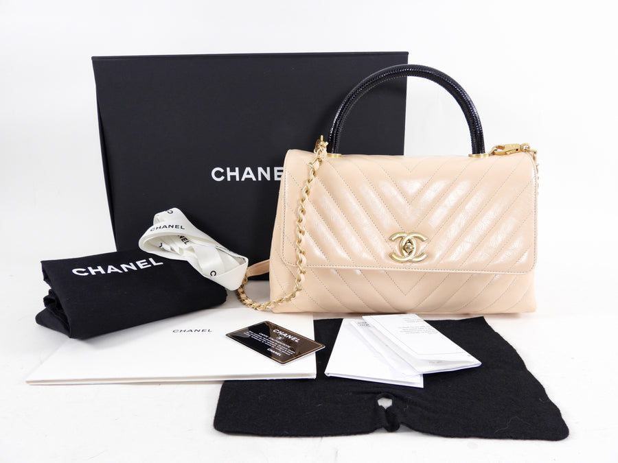 Chanel Nude Chevron Aged Leather and Exotic Top Handle Flap Bag – I MISS  YOU VINTAGE