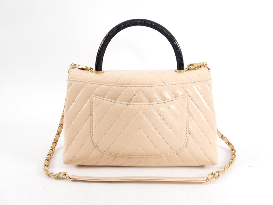 Chanel Nude Chevron Aged Leather and Exotic Top Handle Flap Bag