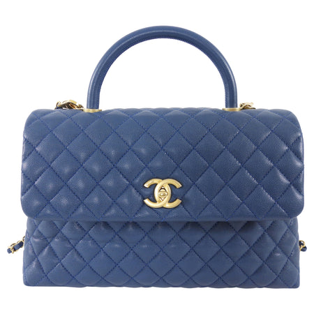 Chanel Large Blue Caviar Leather Coco Top Handle Bag GHW