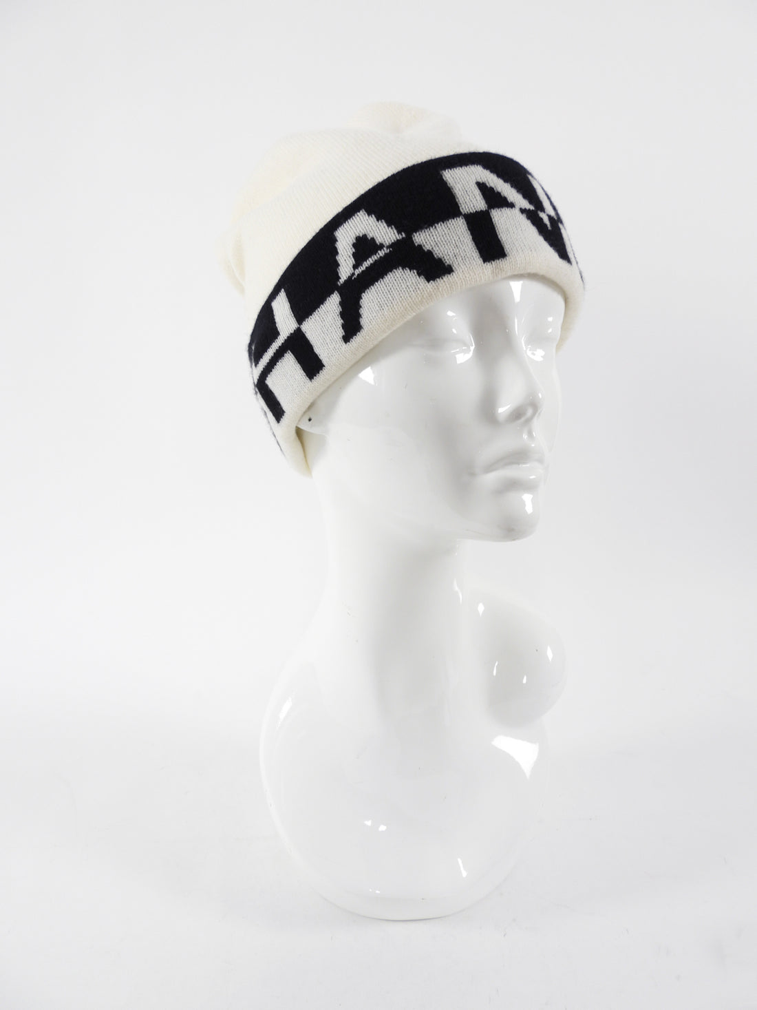 Chanel White and Black Logo Knit Cashmere Beanie Hat