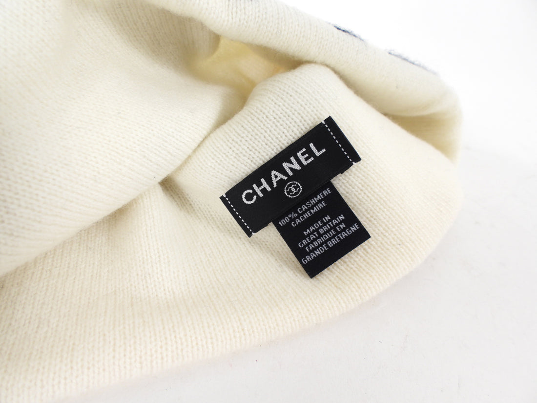 Chanel White and Black Logo Knit Cashmere Beanie Hat