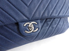 Chanel Navy Blue Chevron Quilted XXL Travel Flap Bag