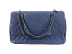 Chanel Navy Blue Chevron Quilted XXL Travel Flap Bag